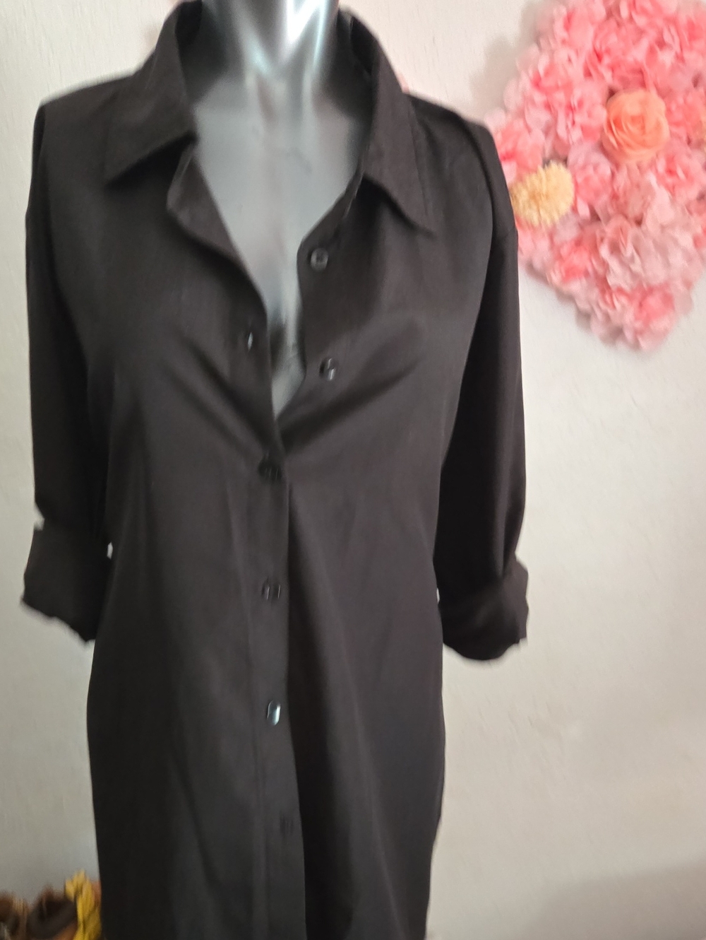 Long Sleeve Black Button-Down Shirt Open Back